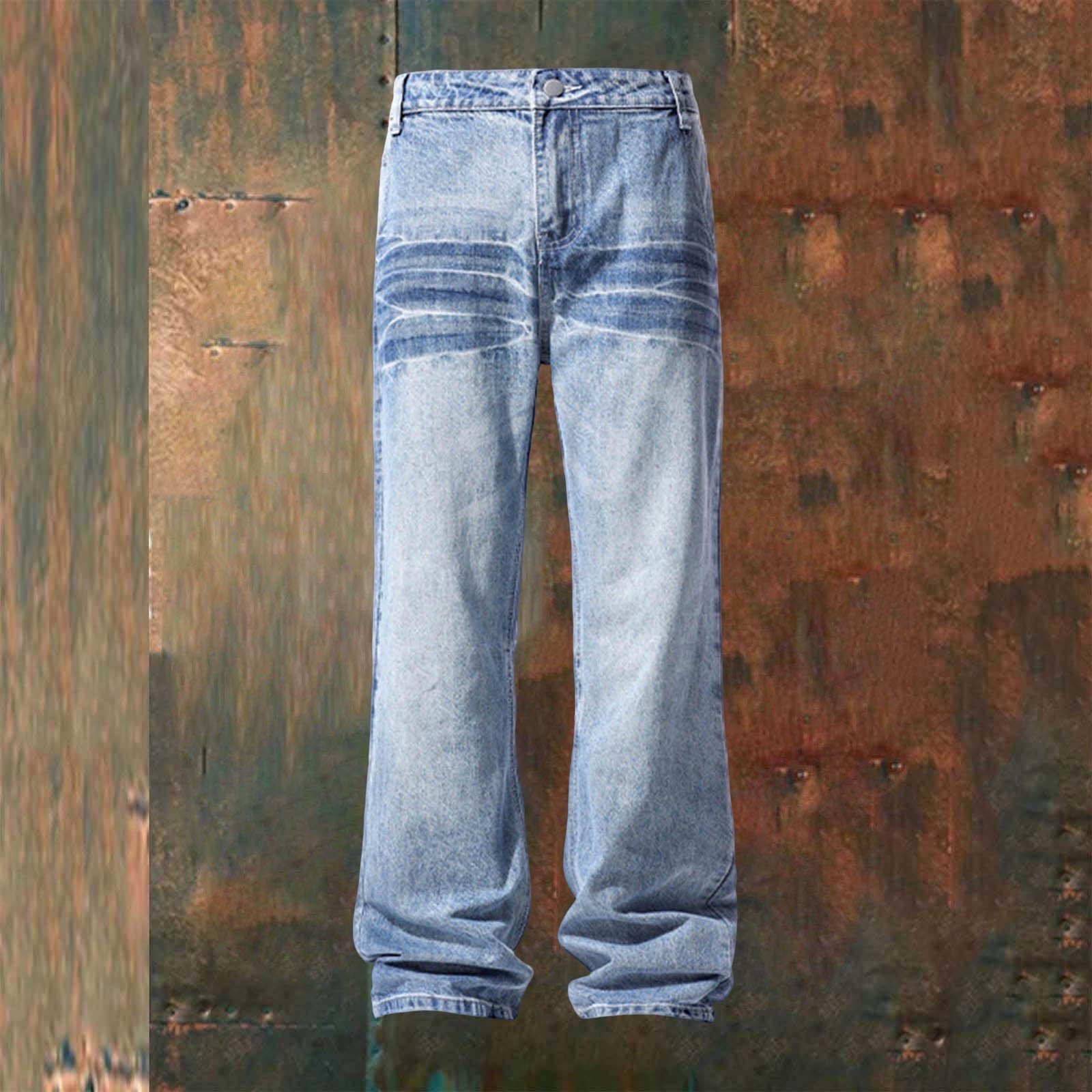 Jean Homme Coupe Droite Denim Bleu Délavé