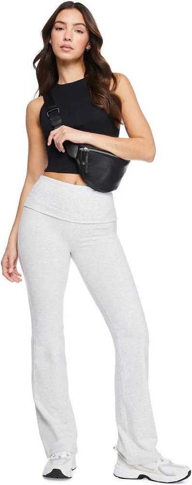 Pantalon de Yoga Femme Taille Haute Évasé Gris Clair