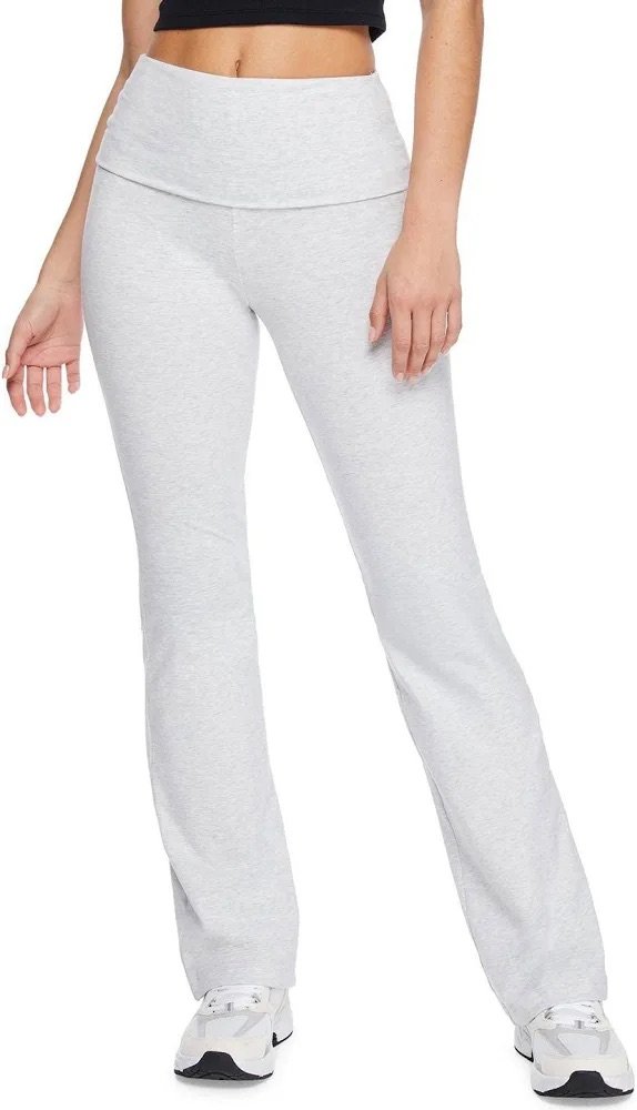 Pantalon de Yoga Femme Taille Haute Évasé Gris Clair