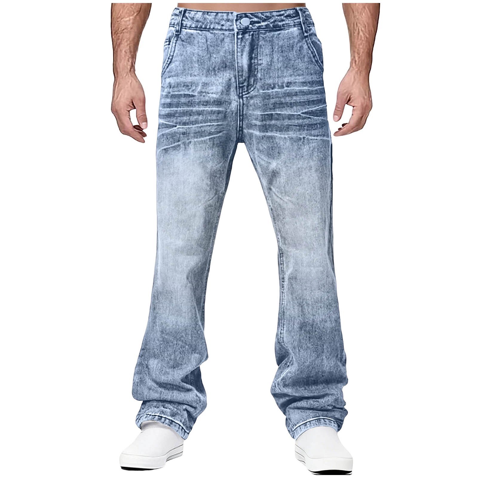 Jean Homme Coupe Droite Denim Bleu Délavé